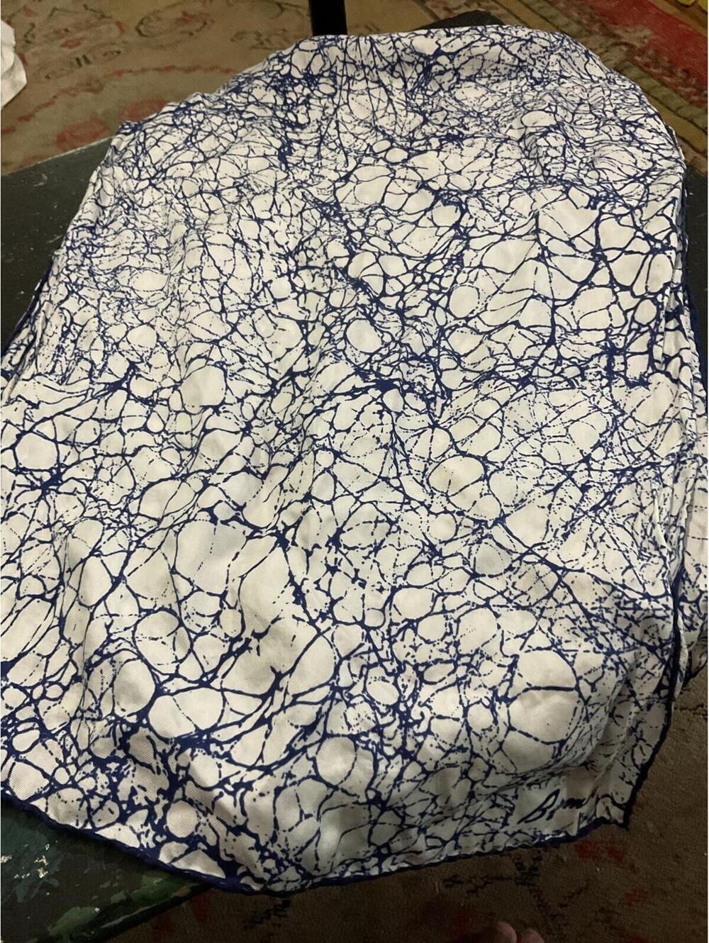 Burmel Vintage  Silk Blue and White Abstract Print Scarf